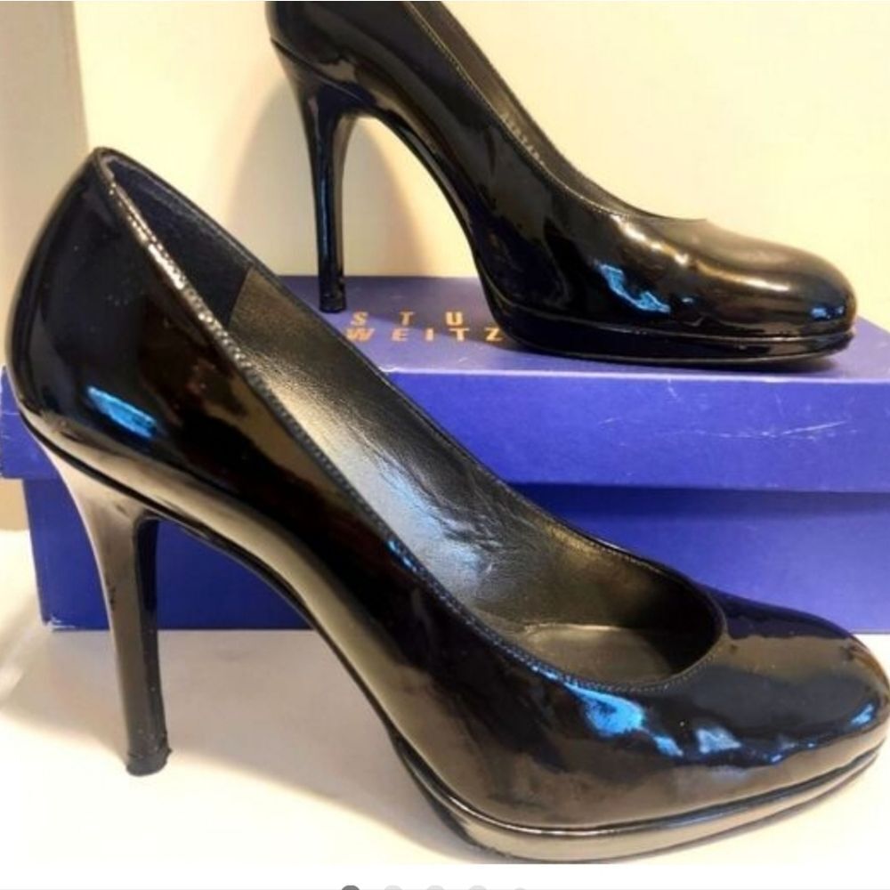 Stuart Weitzman Classic Black Patent Leather Stiletto Heel Pumps sz.7.5 Ret $445